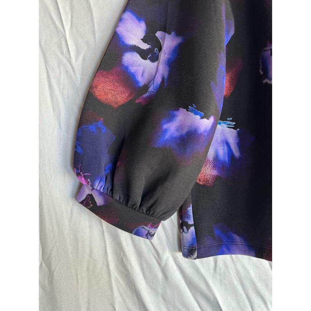 Chico's Black Purple Abstract Floral Top 3 XL Classy Mature - Picture 3 of 7